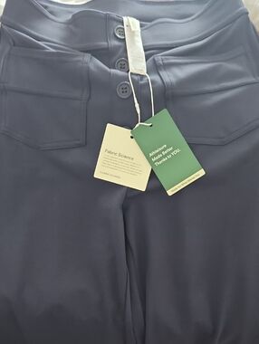 HALARA Navy Straight Leg Pants with Front Button Detail